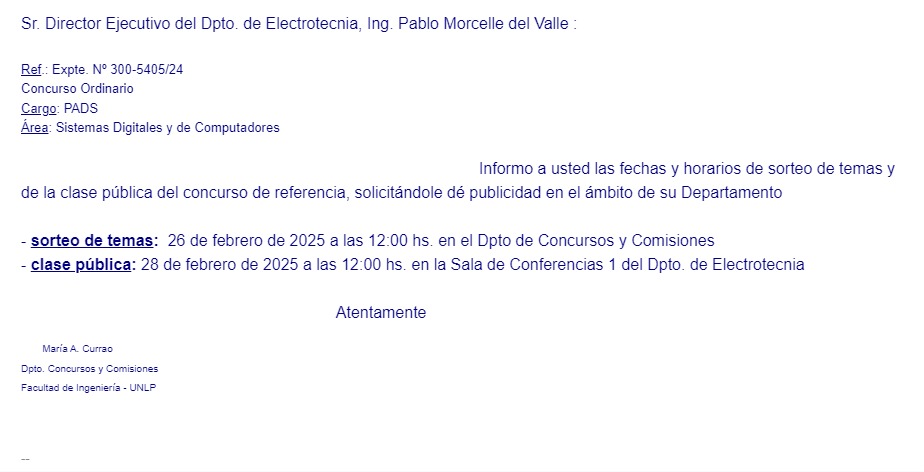 Concurso PADS en Electrotecnia: Sorteo de Temas y Clase Pública
