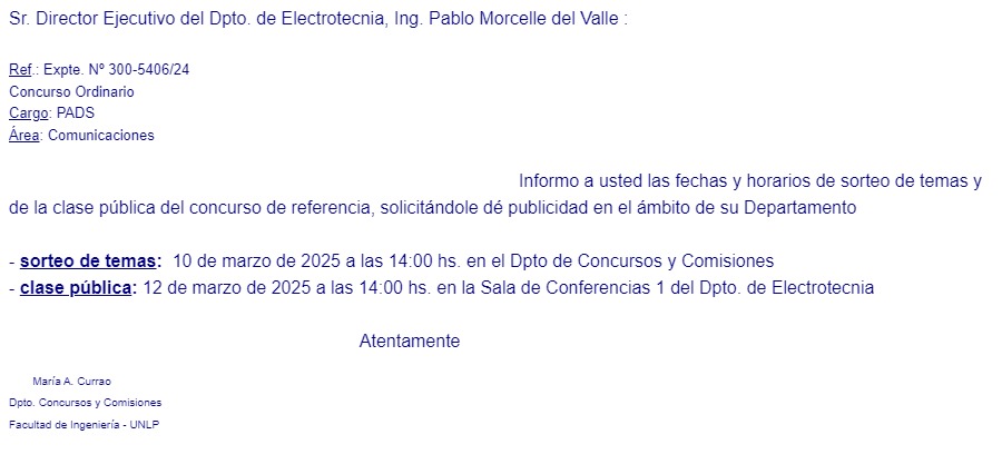 Concurso PADS en Electrotecnia: Sorteo de Temas y Clase Pública Concurso PADS en Electrotecnia: Sorteo de Temas y Clase Pública